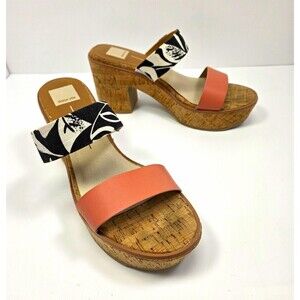 Dolce Vita Floral Leather platform slide sandals block heel slip on women 9.5
